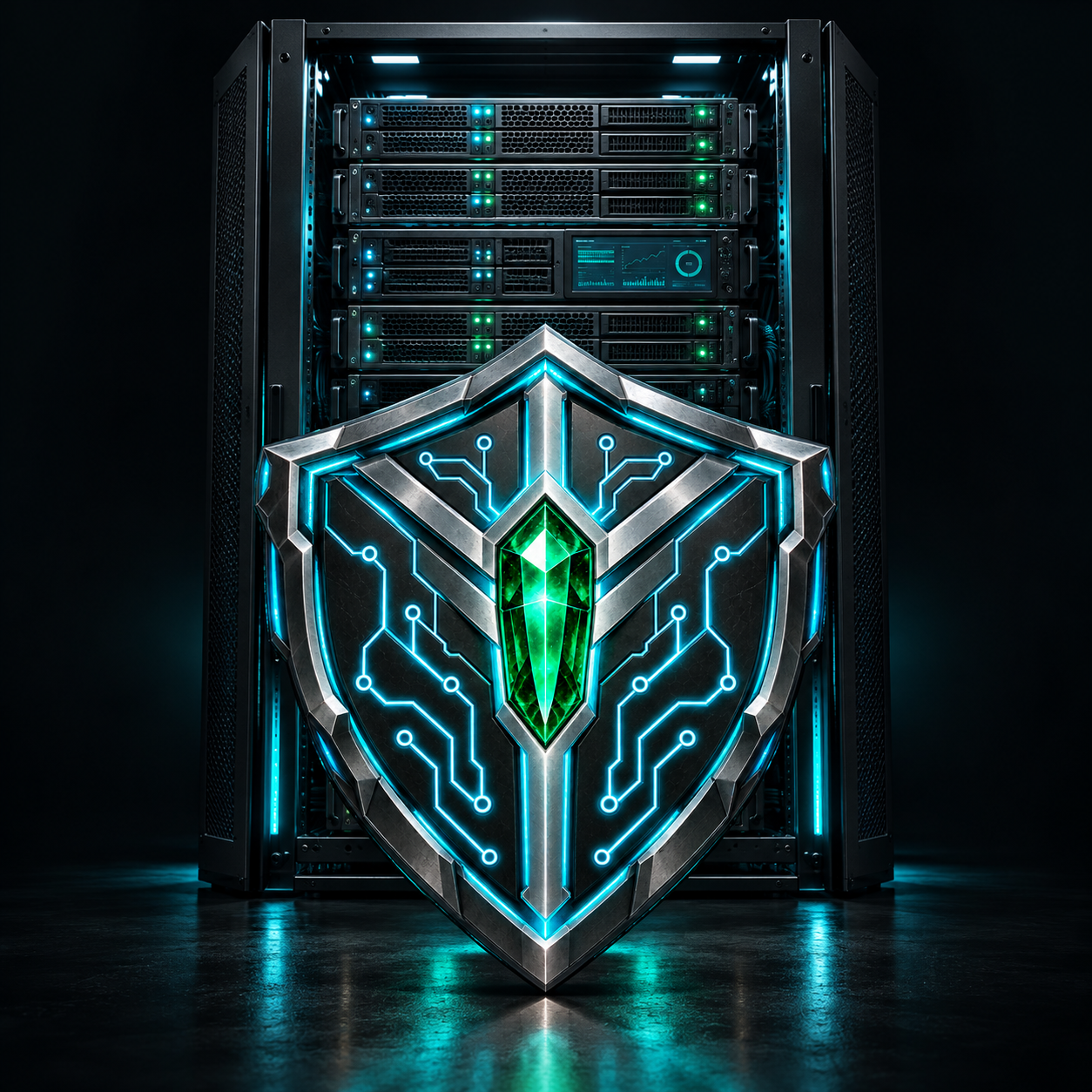 Enterprise server rack behind the Skyrezz shield